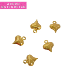 MINI DIJE CORAZON INFLADO 8 MM ACERO DORADO X 5 U - comprar online