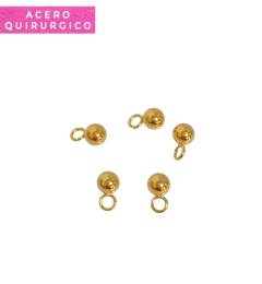 BOLITAS MACIZAS CON ARGOLLA ACERO DORADO 4 MM X 5 UNIDADES