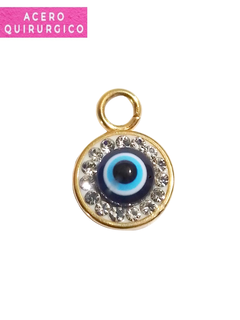 MINI DIJE OJITO CON STRASS 10 MM ACERO DORADO - comprar online