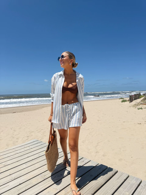 CAMISA DOLCE RAYADA CELESTE - comprar online