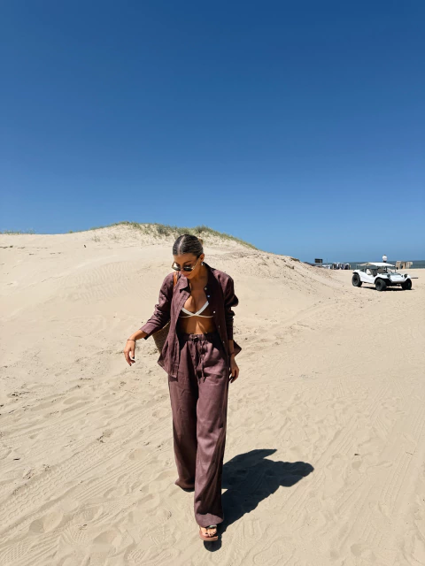 PANTALON 100% LINO CHOCOLATE - comprar online