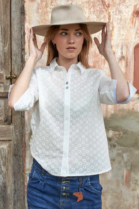 Camisa clásica broderie 3/4 - comprar online