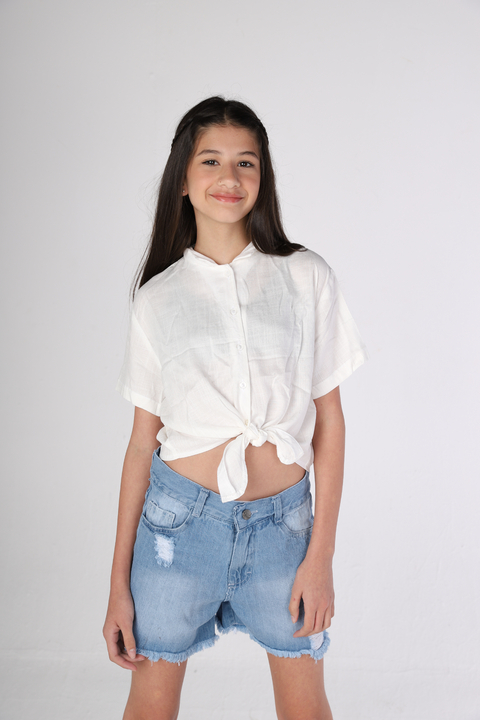 Blusa juv lino camisa nudo