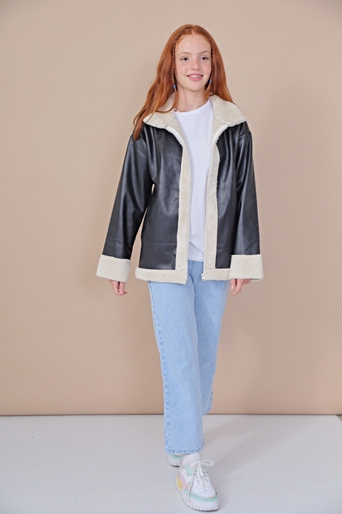 Campera cuerina con piel juvenil nena