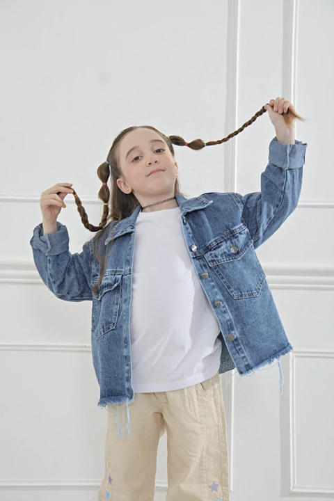 Campera jean niña desflecada - comprar online