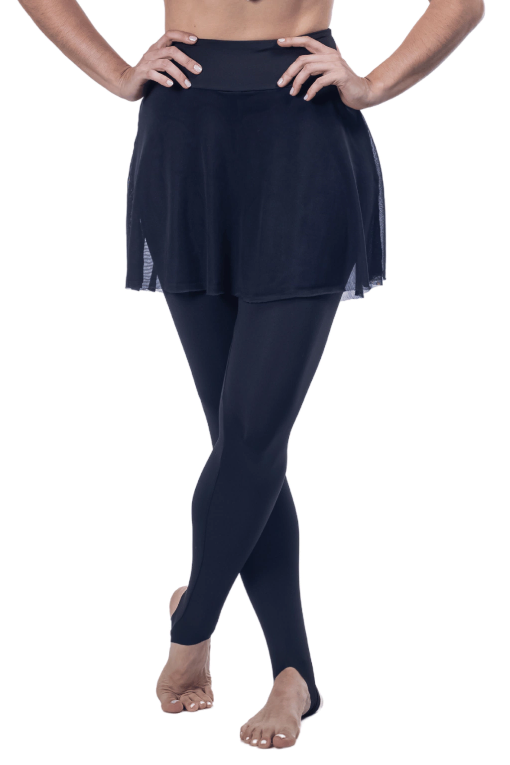 CAL100 | CALÇA LEGGING COM PÉ E SAIA EMBUTIDA EM TULE