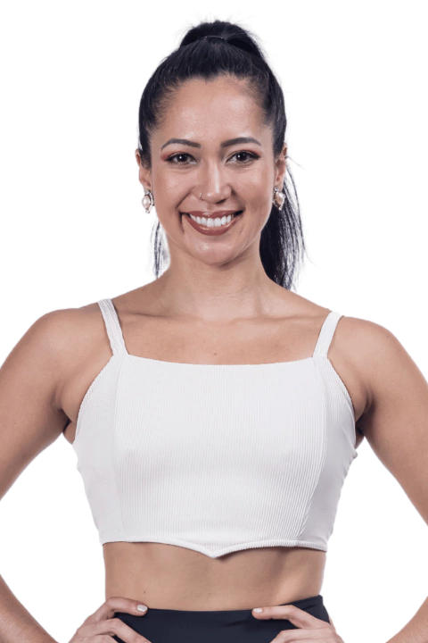 T010 | TOP CANELADO COM RECORTE LATERAL, BICO NA FRENTE E ALÇA DE ELÁSTICO