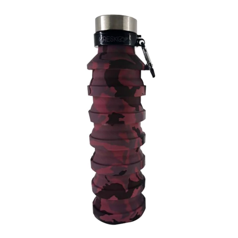 Botella de silicona plegable con tapa a rosca camuflada