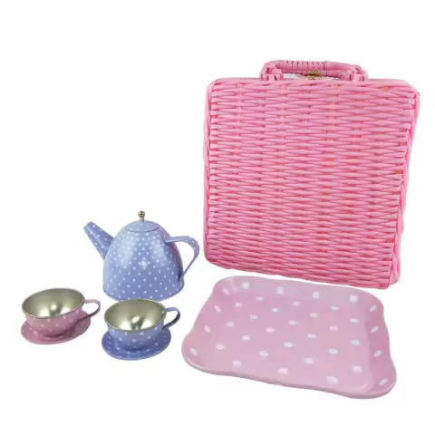 Juego de té con valija tetera tazas y bandeja
