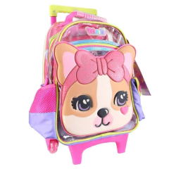 Mochila escolar Simones Mushi con bolsita de tela con carro en internet