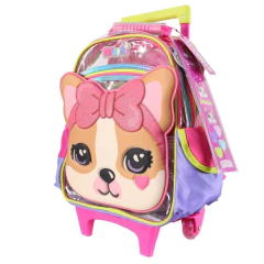 Mochila escolar Simones Mushi con bolsita de tela con carro