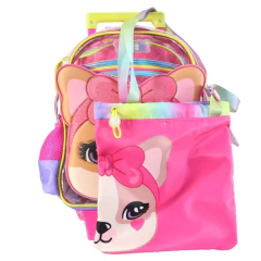 Mochila escolar Simones Mushi con bolsita de tela con carro - Cresko