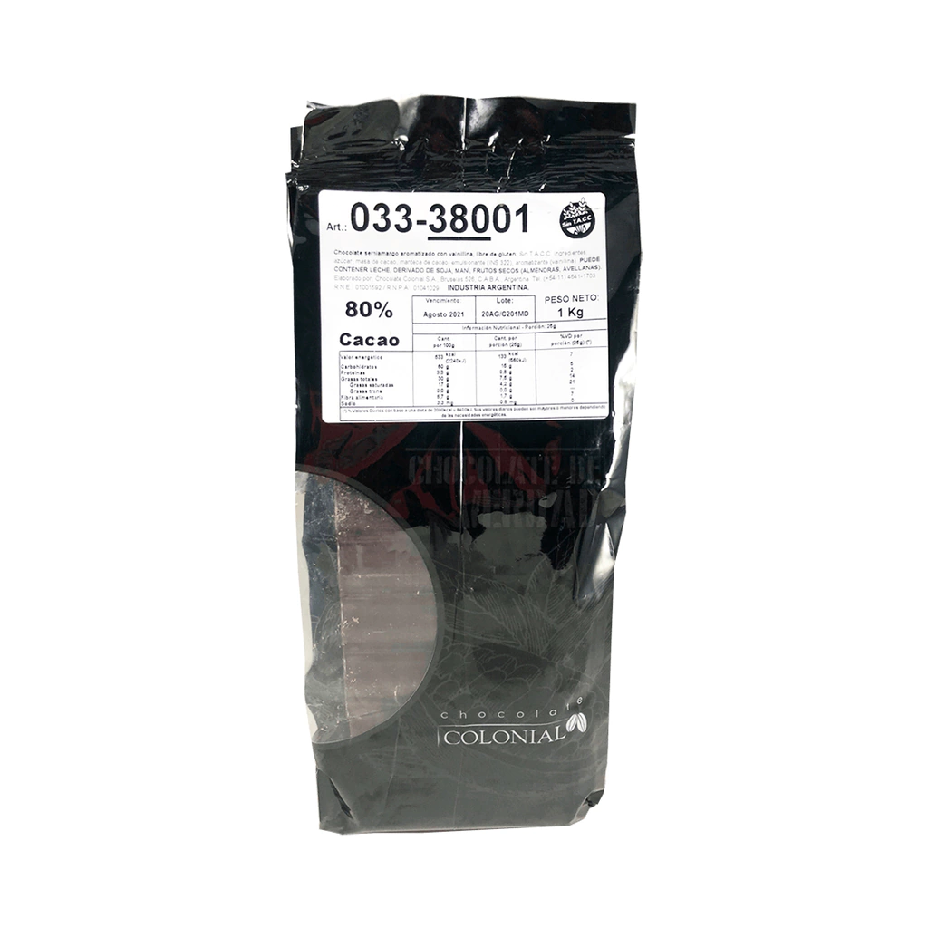 Chocolate Cobertura Semiamargo 80% Cacao Colonial