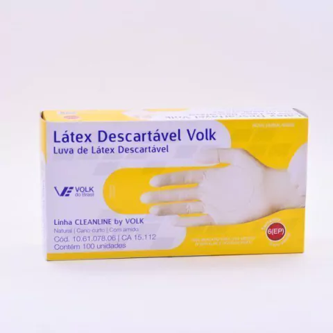 LUVA VOLK LATEX EXTRA PEQUENA COM PÓ COM 100 UNIDADES
