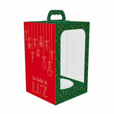 CAIXA MINI PANETONE NATAL LUZ COM ALÇA E VISOR