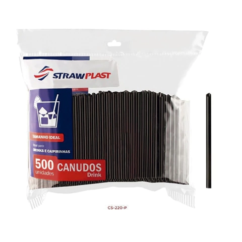 CANUDO STRAWPLAST DRINK PRETO SACHE 5MM 8CM COM 500 UNIDADES - comprar online