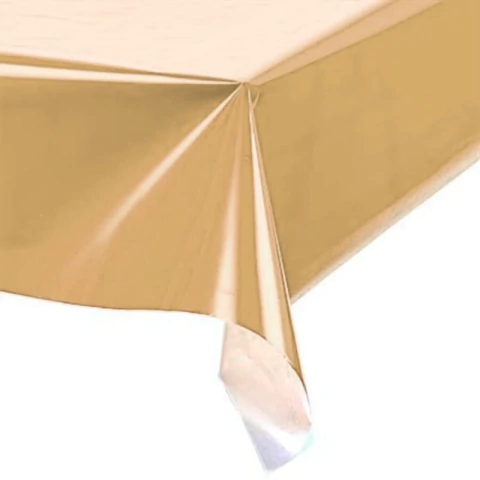 TOALHA PLÁSTICA DE MESA PEROLIZADA DOURADA 78CM X 78CM COM 4 UNIDADES