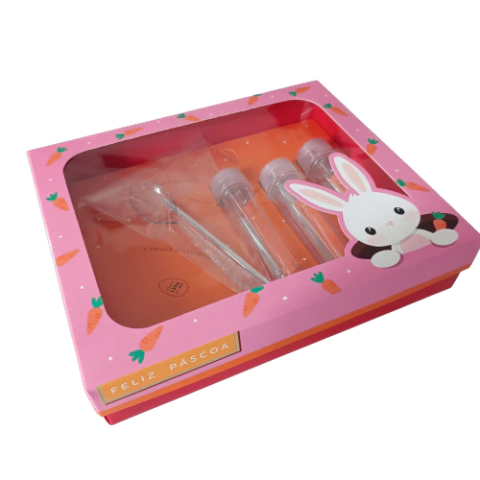 CAIXA CROMUS PARA OVO DE COLHER 150GR KIT CONFEITEIRO COELHINHO SAI DA TOCA ROSAC/ 1 UNIDADE