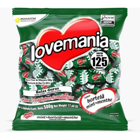 BALA LOVEMANIA HORTELÃ 500GR