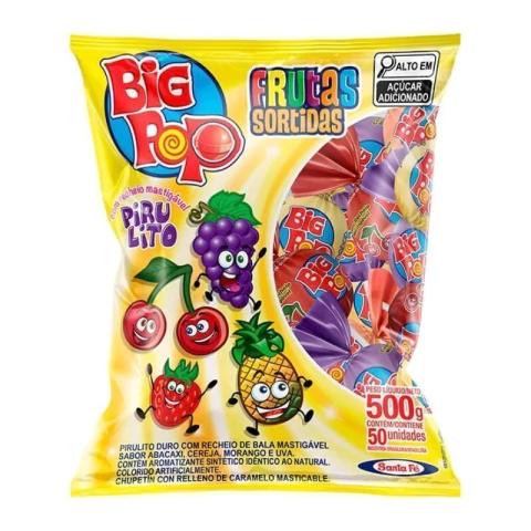 PIRULITO SANTA FÉ BIG POP FRUTAS SORTIDAS COM 50 UNIDADES
