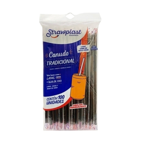 CANUDO STRAWPLAST TRADICIONAL PRETO SACHE 5MM 21CM COM 100 UNIDADES
