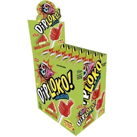 PIRULITO DIP LOKO BOOOM MELANCIA 01 CAIXA COM 15 UNIDADES DE 11GR