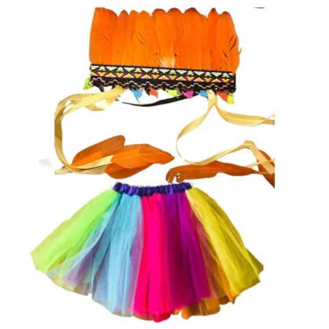 SAIA ÍNDIO COM COCAR COLORIDA 30CM