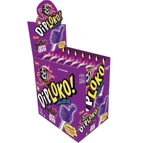 PIRULITO DIP LOKO BOOOM UVA 01 CAIXA COM 15 UNIDADES DE 11GR