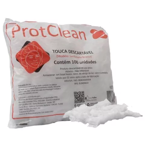 TOUCA PROTCLEAN DESCARTÁVEL BRANCA COM 100 UNIDADES