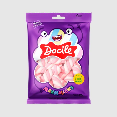 MARSHMALLOW DOCILE TWIST ROSA E BRANCO 250G