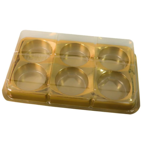 CAIXA BWB PARA TRUFAS E BOMBONS RETANGULAR DOURADA COM 6 CAVIDADES