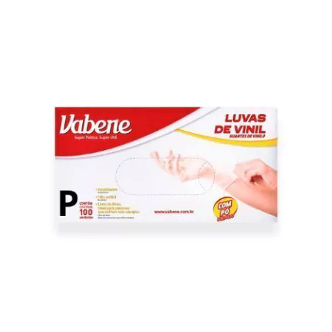 LUVA DE VINIL P VABENE COM PÓ COM 100 UNIDADES