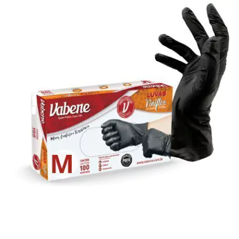 LUVA VINIFLEX M VABENE PRETA COM 100 UNIDADES