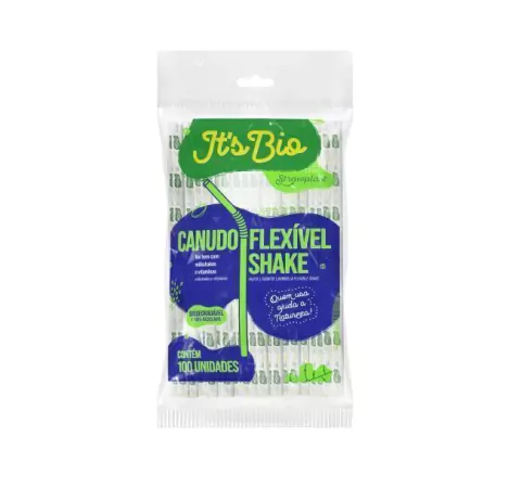 CANUDO STRAWPLAST BIO FLEXÍVEL SHAKE SACHE PAPEL 8MM 23CM COM 100 UNIDADES