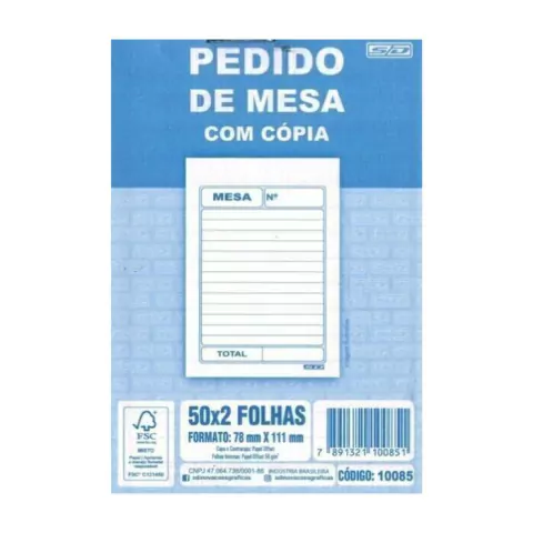 PEDIDO DE MESA COM CÓPIA S.D 50X2 FOLHAS
