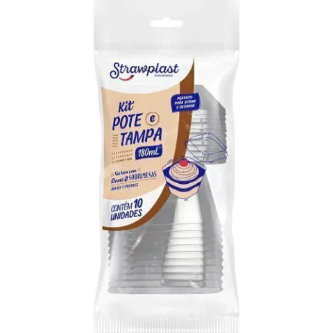 POTE STRAWPLAST COM TAMPA 180ML TRANSPARENTE 01 PACOTE COM 10 UNIDADES - comprar online