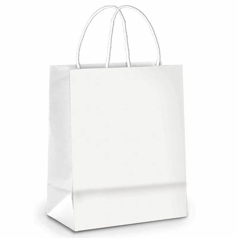SACOLA DE PAPEL BRANCA 14CM X 08CM X 16CM PACOTE COM 10 UNIDADES