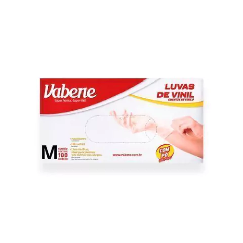 LUVA DE VINIL M VABENE COM PÓ COM 100 UNIDADES