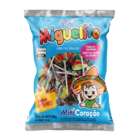 PIRULITO MIGUELITO CORAÇÃO COLORIDO TUTTI-FRUTI 200GR