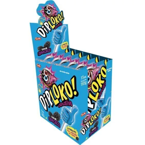 PIRULITO DIP LOKO BOOOM AMORA 01 CAIXA COM 15 UNIDADES DE 11GR