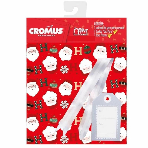 SACO PRESENTE NATAL KIT ADESIVO 50CM X 70CM COM 1 UNIDADE