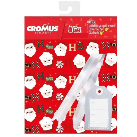 SACO PRESENTE NATAL KIT ADESIVO 50CM X 70CM COM 1 UNIDADE