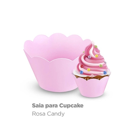 SAIA PARA CUPCAKE PLAC CANDY ROSA COM 12 UNIDADES