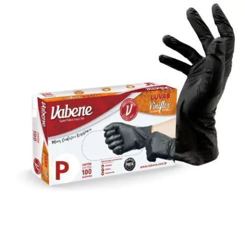 LUVA VINIFLEX P VABENE PRETA COM 100 UNIDADES