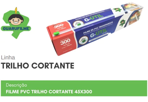 FILME PVC GUARU COM TRILHO CORTANTE 45CM X 300M
