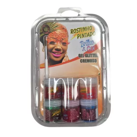 KIT GEL GLITTER 6 CORES COM PINCEL 20G CADA