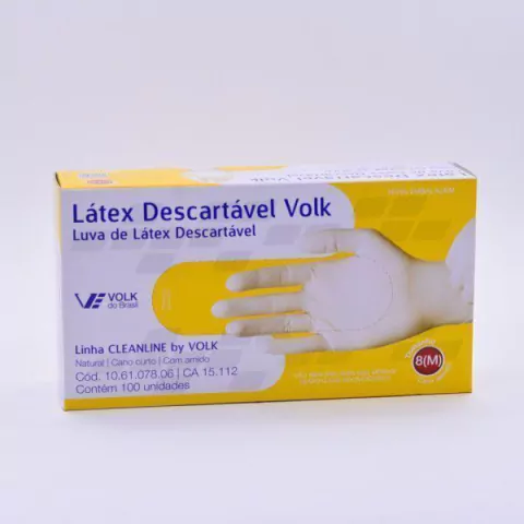 LUVA VOLK LATEX M COM PÓ COM 100 UNIDADES