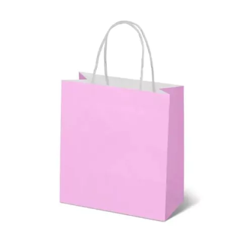 SACOLA DE PAPEL ROSA BEBE 14CM X 08CM X 16CM PACOTE COM 1 UNIDADE