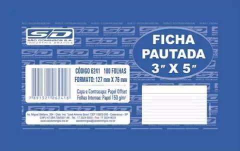 FICHA PAUTADA S.D 3X5 COM 100 FOLHAS