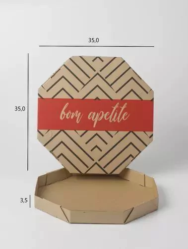 CAIXA OITAVADA KRAFT BOM APETITE PARA PIZZA COM TAMPA 35X35X3,5 COM 25 UNIDADES